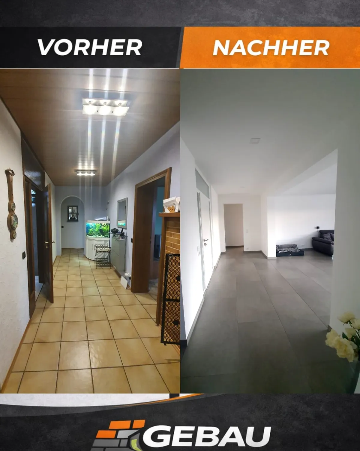 Flur- und Wohnbereich mit großformatigen Fliesen modernisiert